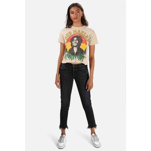 Moussy Vintage Staley Tapered Frayed Hem Jeans in 020 Black 25 - Picture 1 of 2